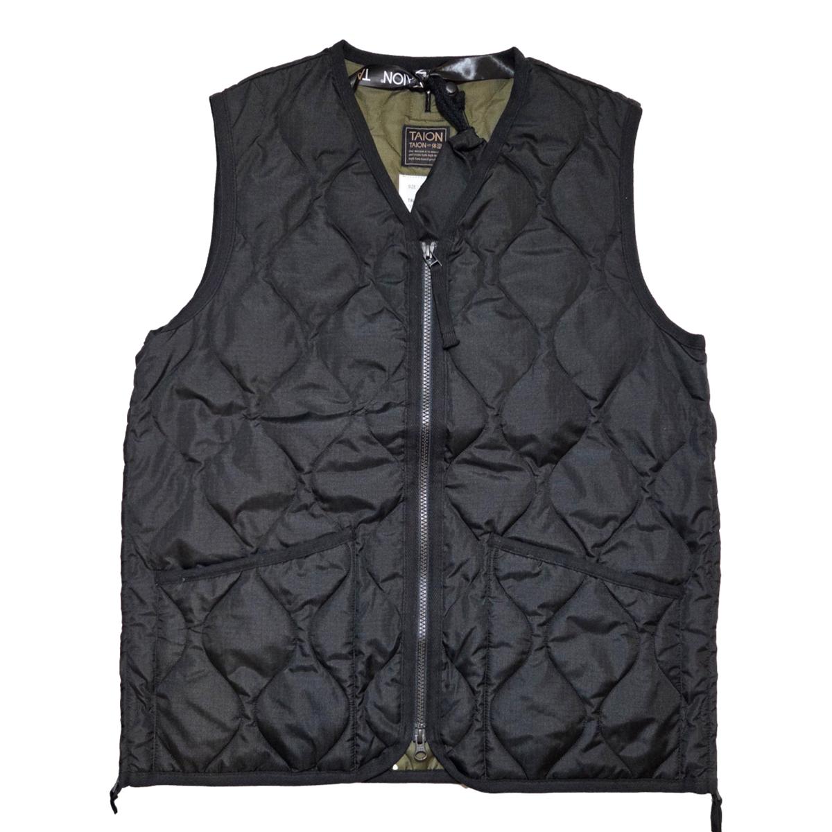 TAION Military Zip V-Neck Down Vest Black - MILWORKS