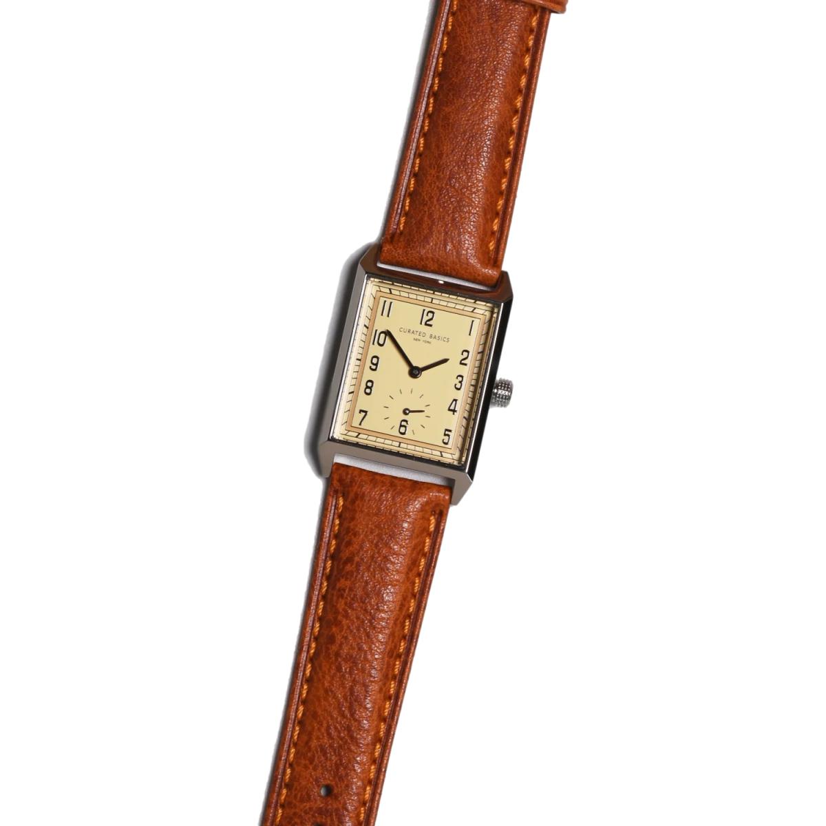 Classic Rectangular Watch: Tan Leather