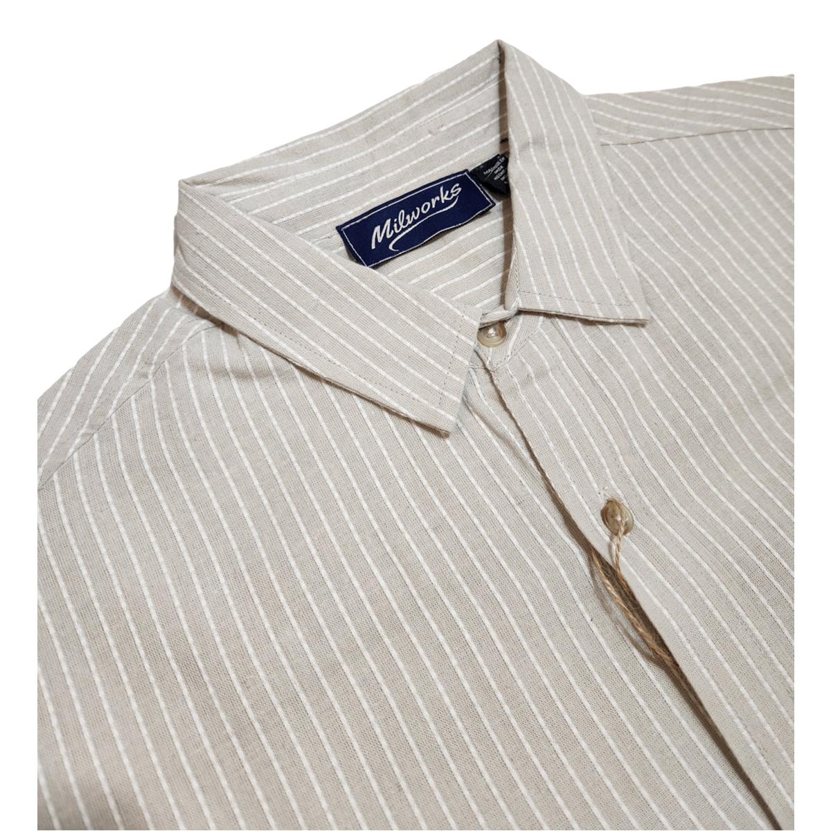 Cotton Linen Striped Short Sleeve Shirt Latte - Shirts