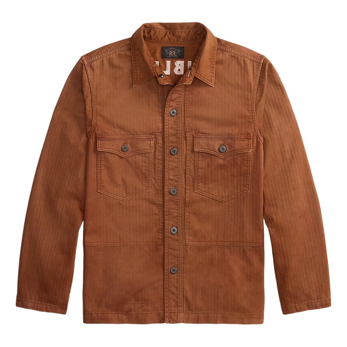 RRL Embroidered Herringbone Twill Overshirt Brick - MILWORKS