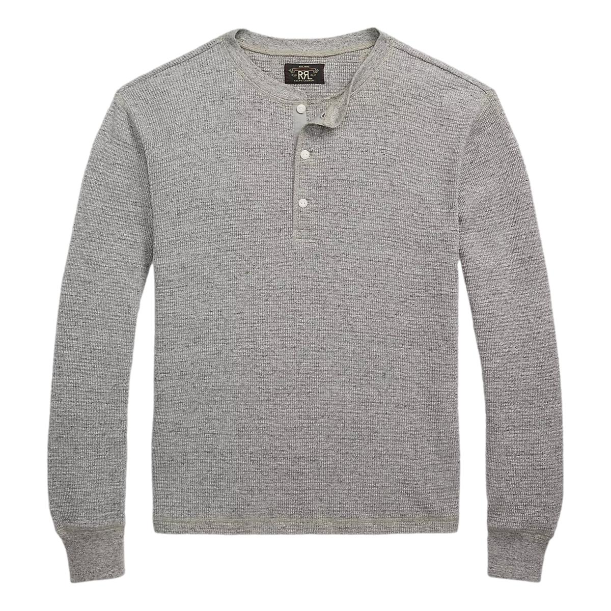 RRL Garment-Dyed Waffle-Knit Henley Grey Heather- MILWORKS