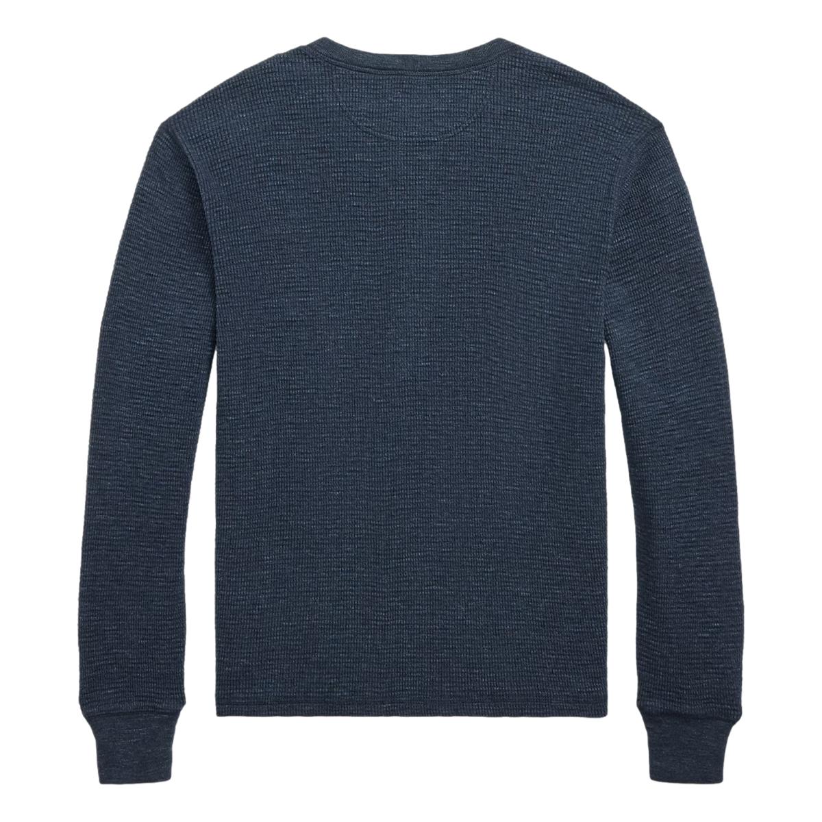 RRL Garment-Dyed Waffle-Knit Henley Navy Heather- MILWORKS