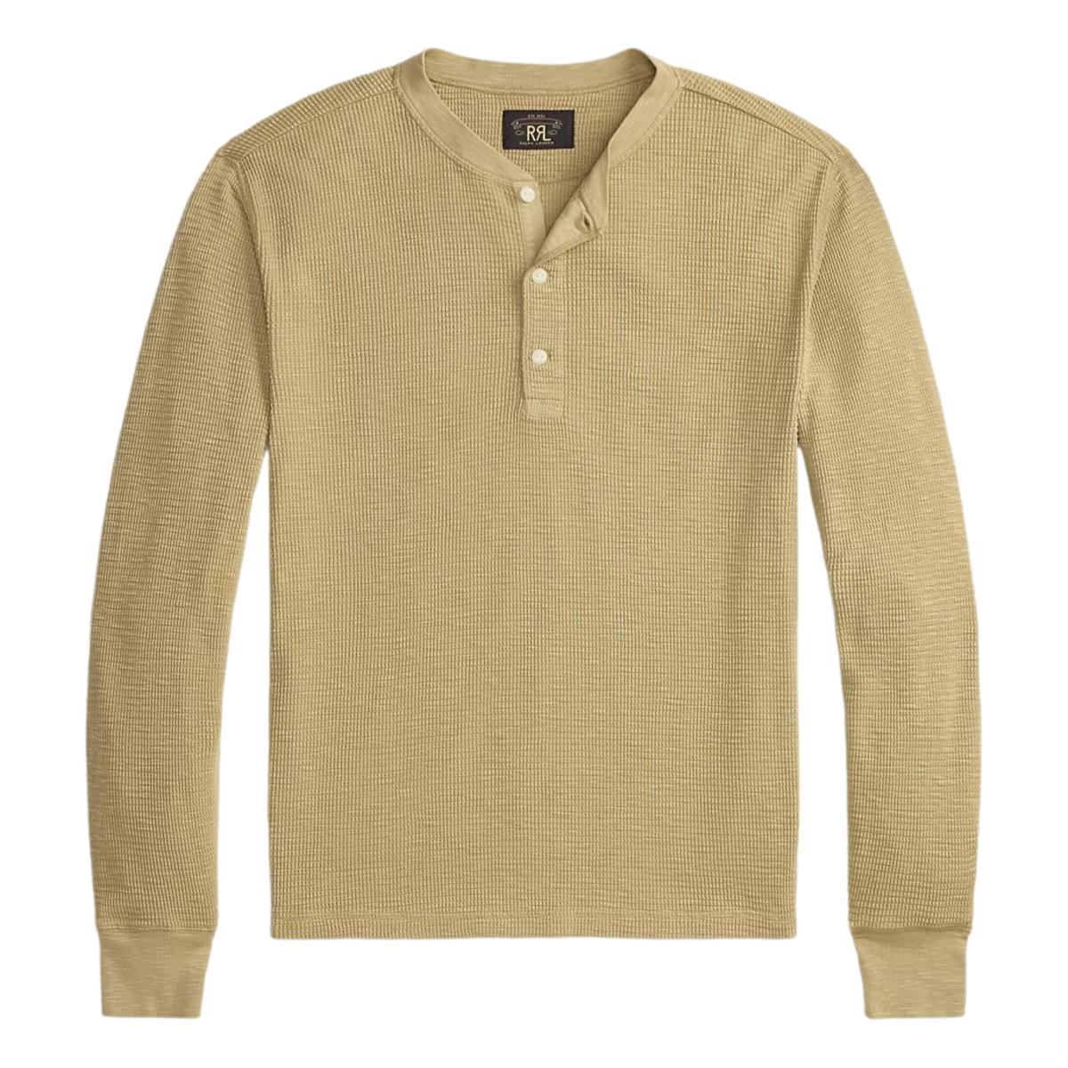 RRL Garment-Dyed Waffle-Knit Henley Shirt Spring Beige MILWORKS