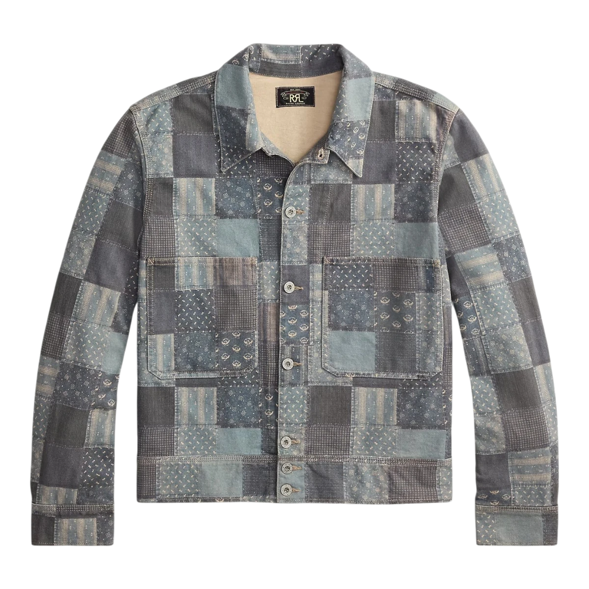 RRL Patchwork-Print Jersey Jacket Navy Multi - MILWORKS
