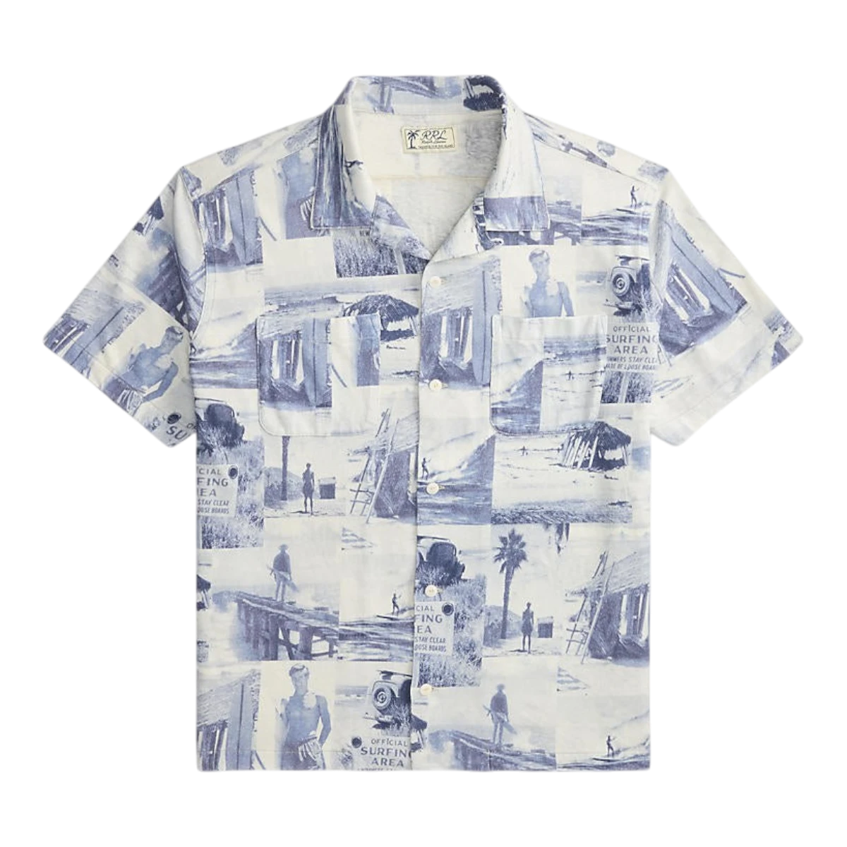 RRL Photo-Print Linen-Cotton Camp Shirt Navy Multi - MILWORKS
