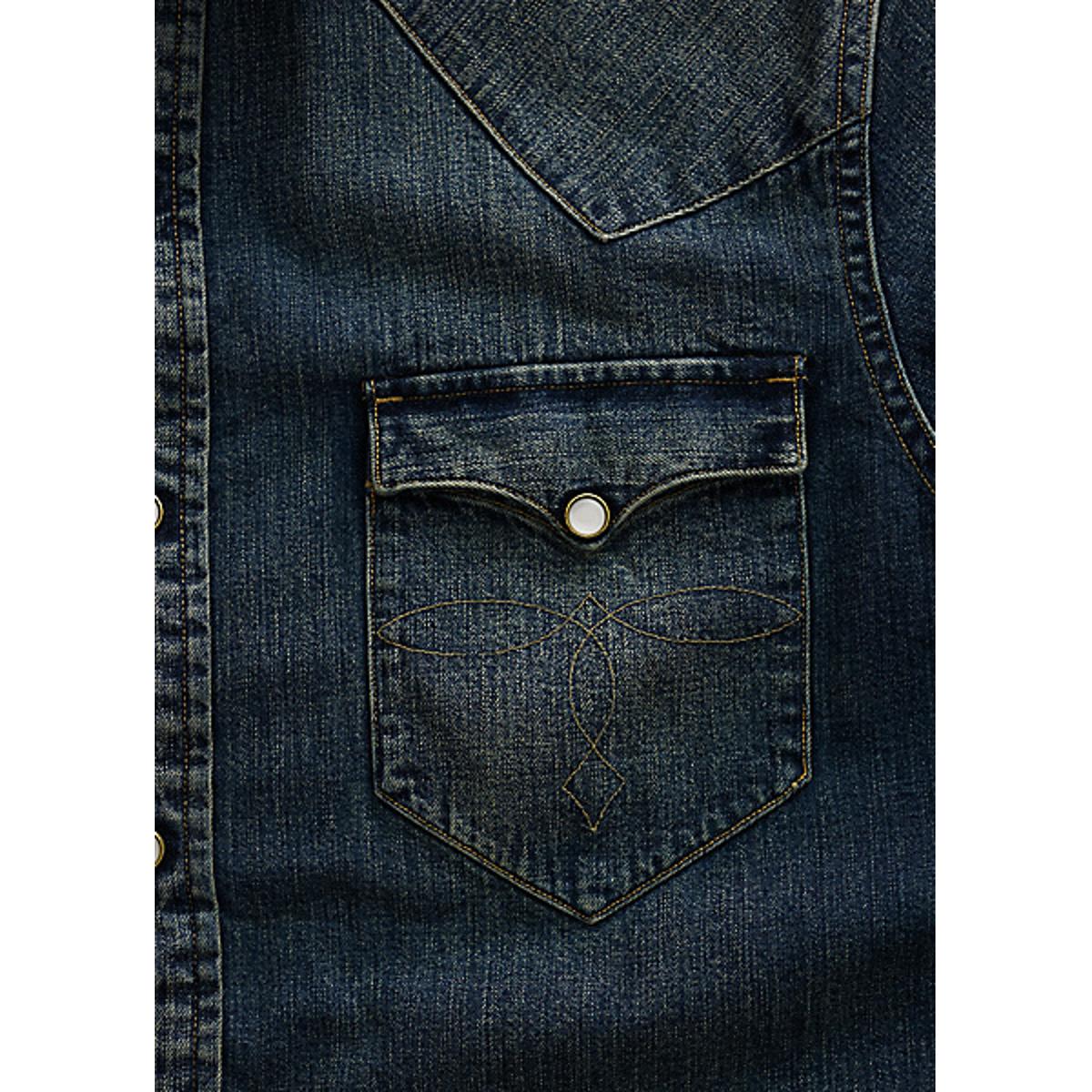 RRL Slim Fit Denim Western Shirt Dark Wash - MILWORKS