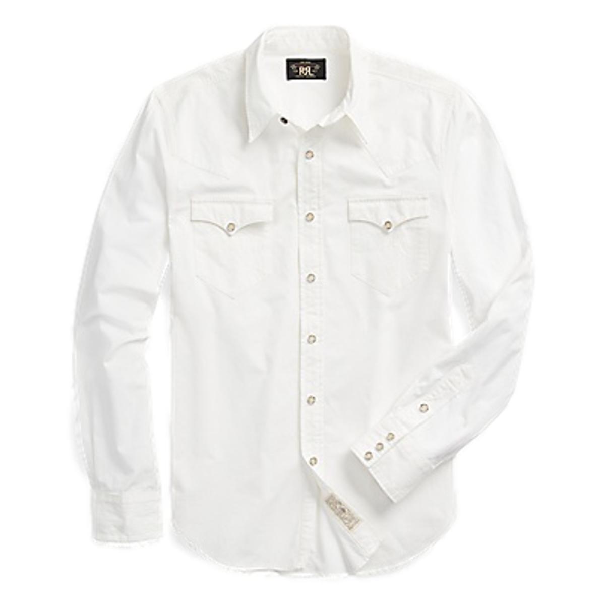 RRL Slim Fit Poplin Western Shirt White