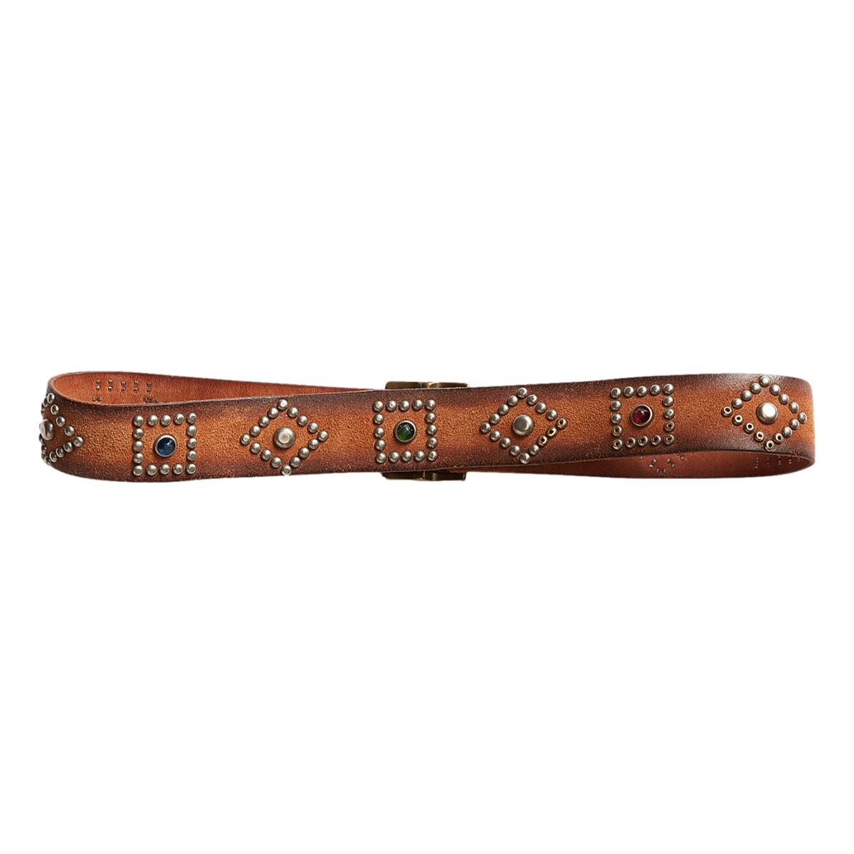 Studded Roughout Leather Belt Light Brown - Belts
