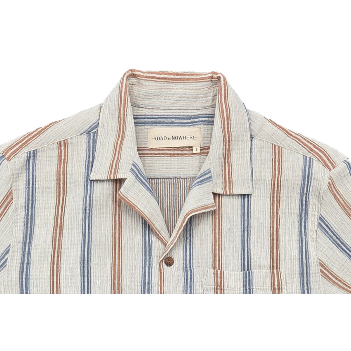 Fez Shirt in Cotton Seersucker Blue Gold Stripe