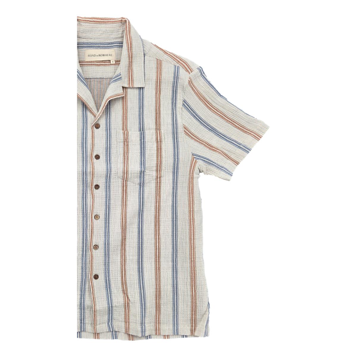 Fez Shirt in Cotton Seersucker Blue Gold Stripe
