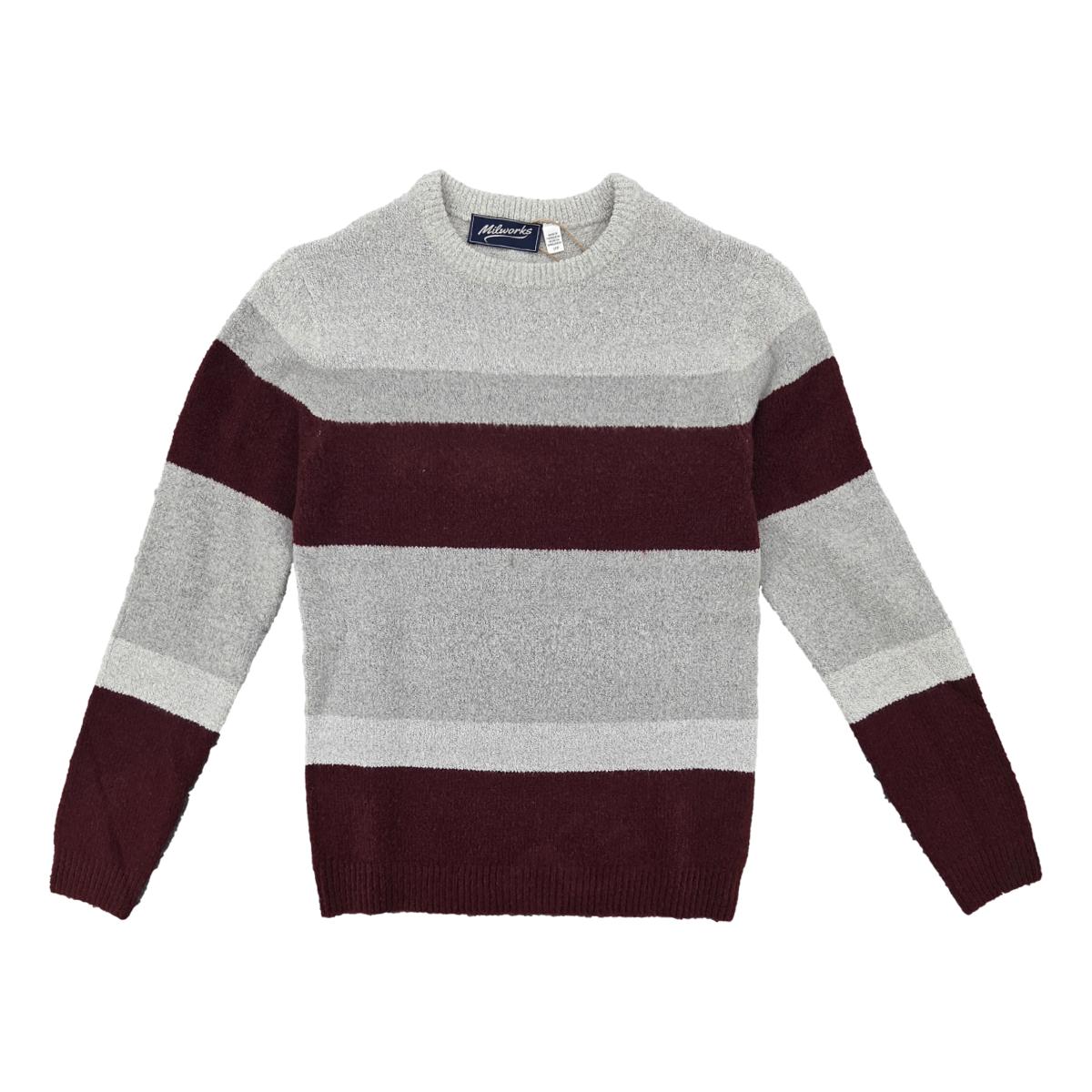 Stripe Crewneck Sweater Burgundy &amp; Grey