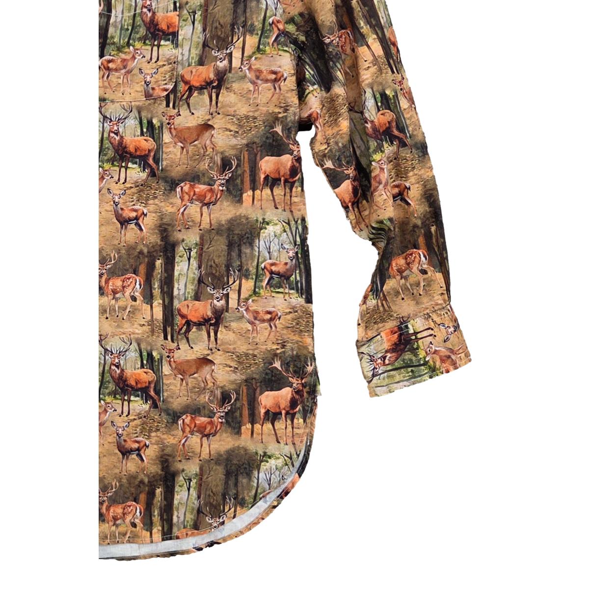 19 Century BD Shirt Brown Cotton Deer Print