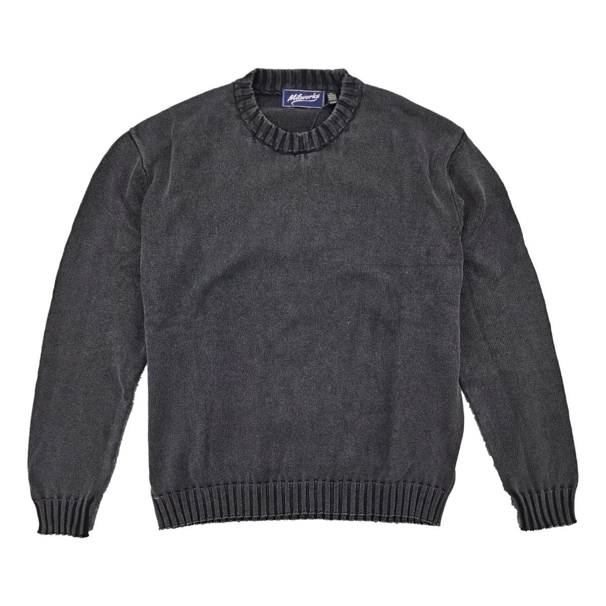 Vintage Washed Cotton Crew Sweater Black