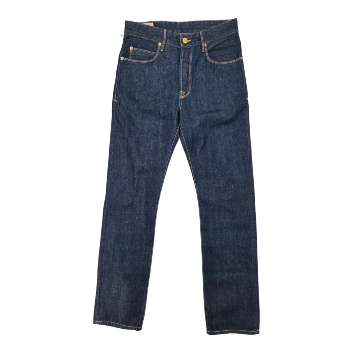 MILWORKS Belford straight fit jeans in rinsed Memphis blue selvedge denim with button fly and reinforced pockets