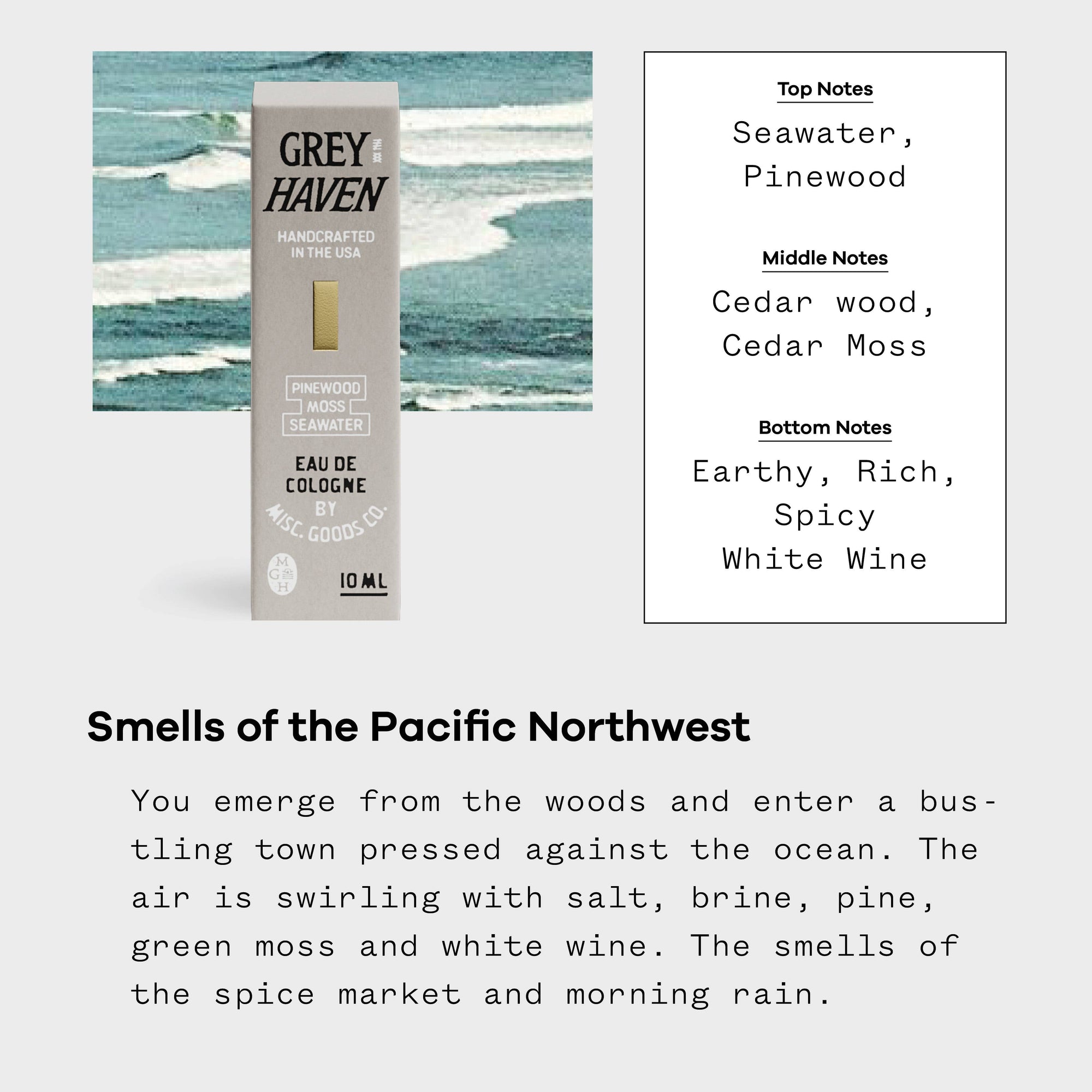 Greyhaven Eau de Cologne – Ocean Air, Pine &amp; Moss | Travel Size, 10ml