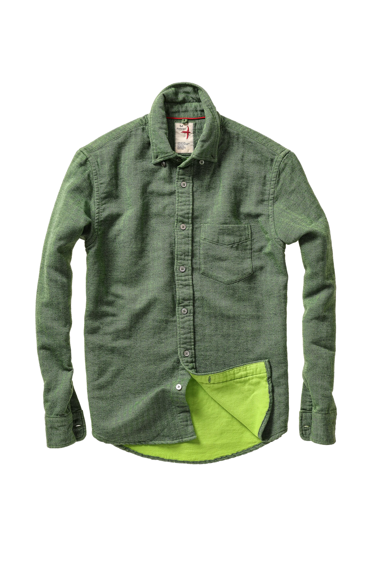 Chamois-Lined Herringbone Flannel Brt Olive Herringbone