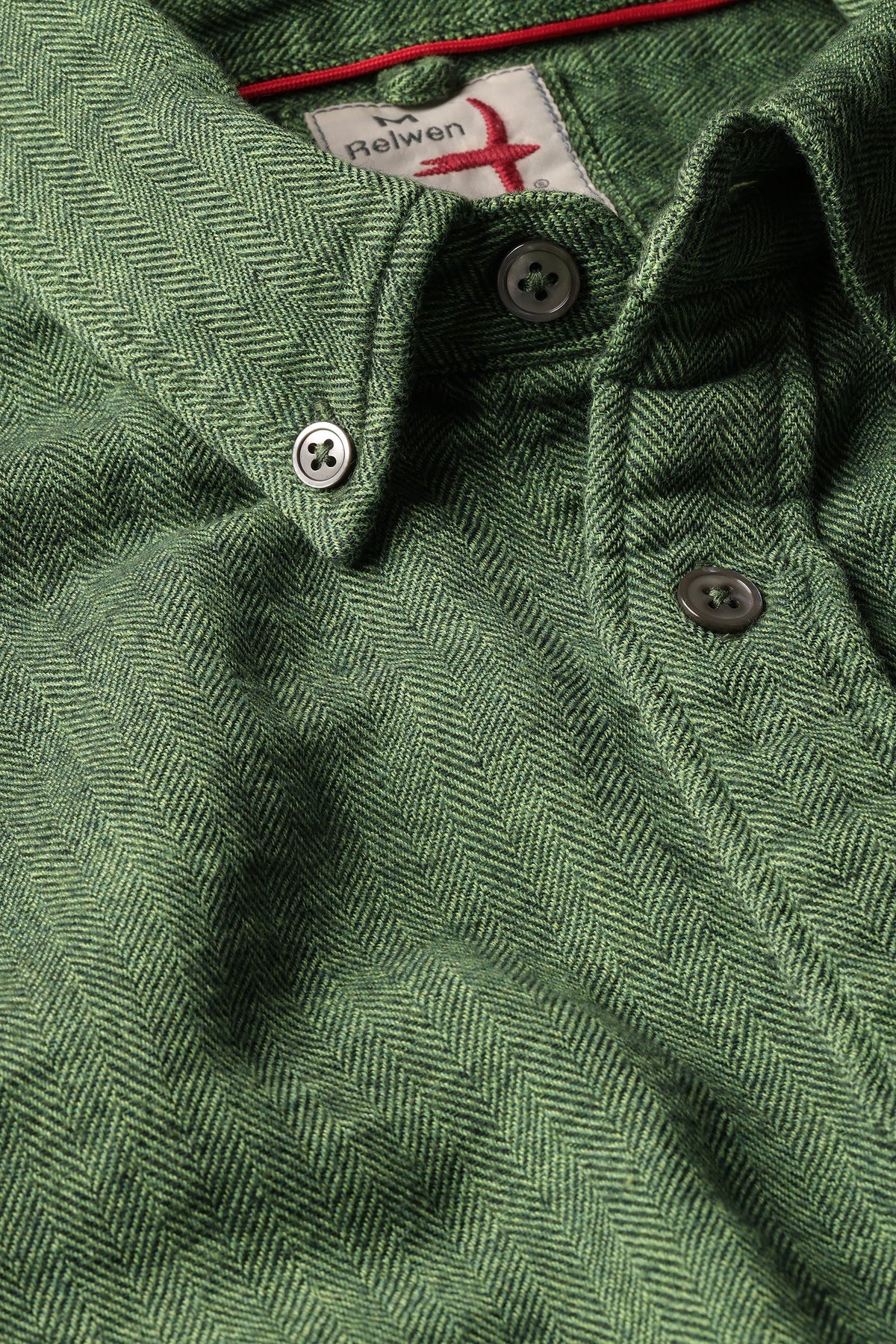 Chamois-Lined Herringbone Flannel Brt Olive Herringbone
