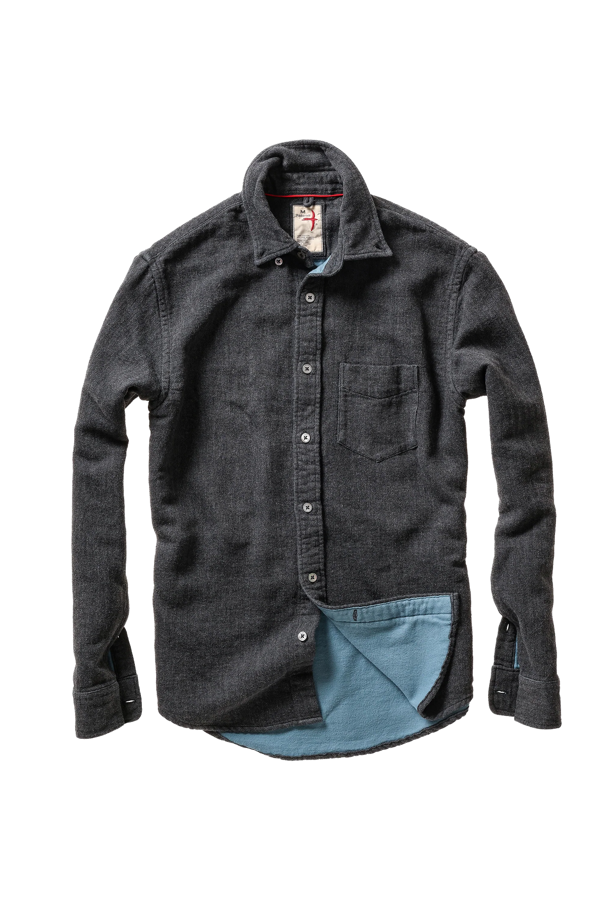 Chamois-Lined Herringbone Flannel Charcoal Herringbone