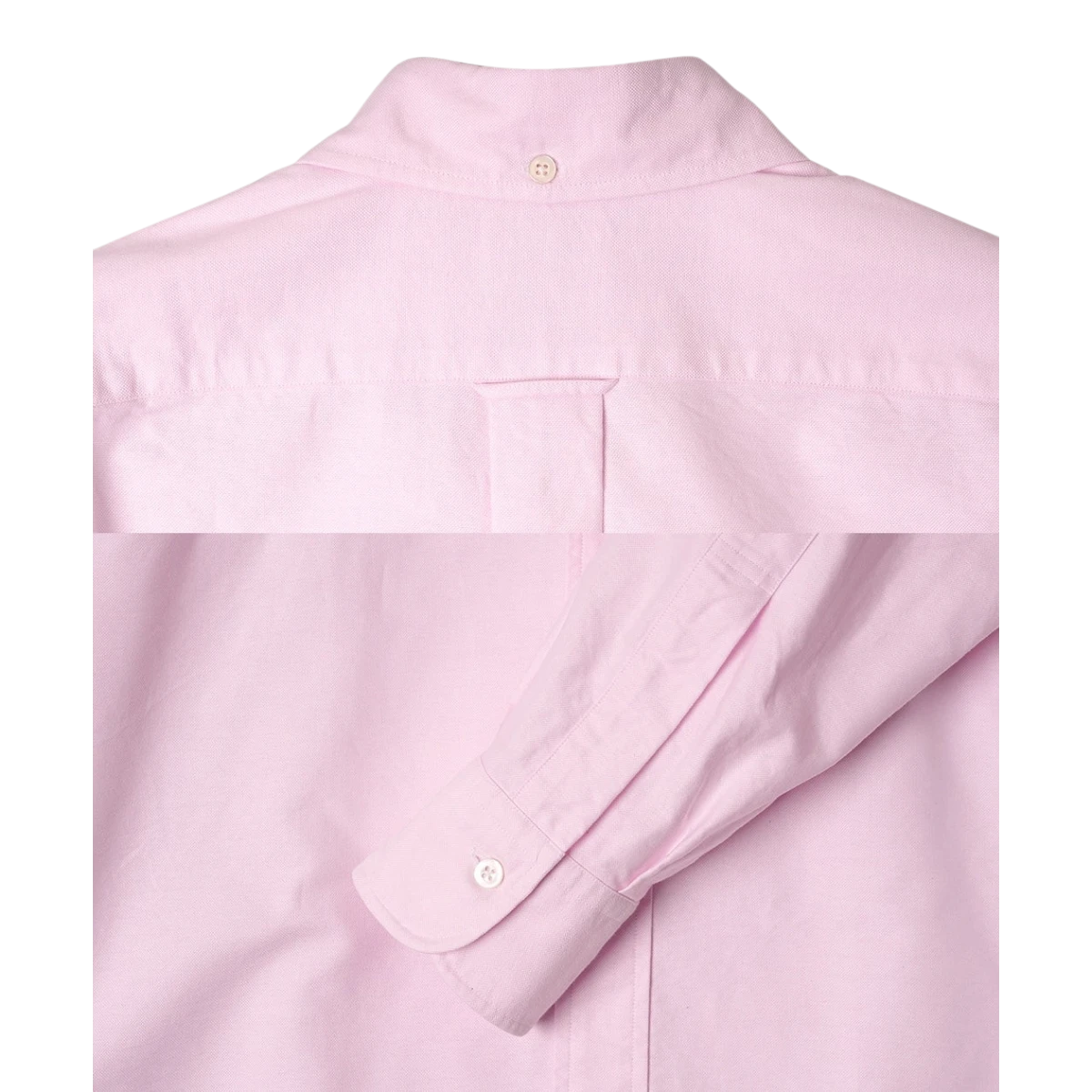 Kamakura pink cotton oxford button-down shirt featuring a back collar button, locker loop, and pleated cuffs.