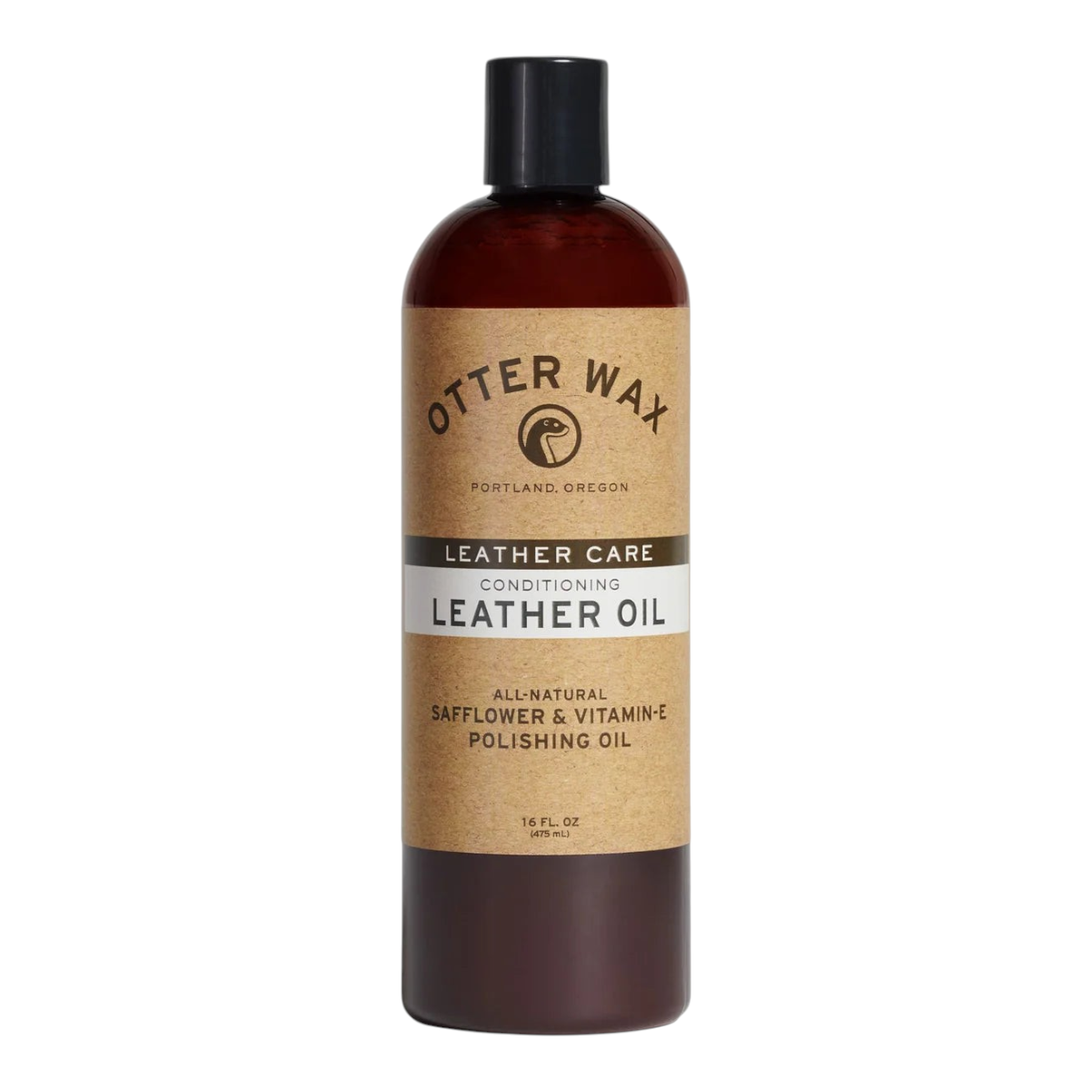 MILWORKS Otter Wax conditioning leather oil in a large brown bottle for nourishing and polishing smooth leather goods.