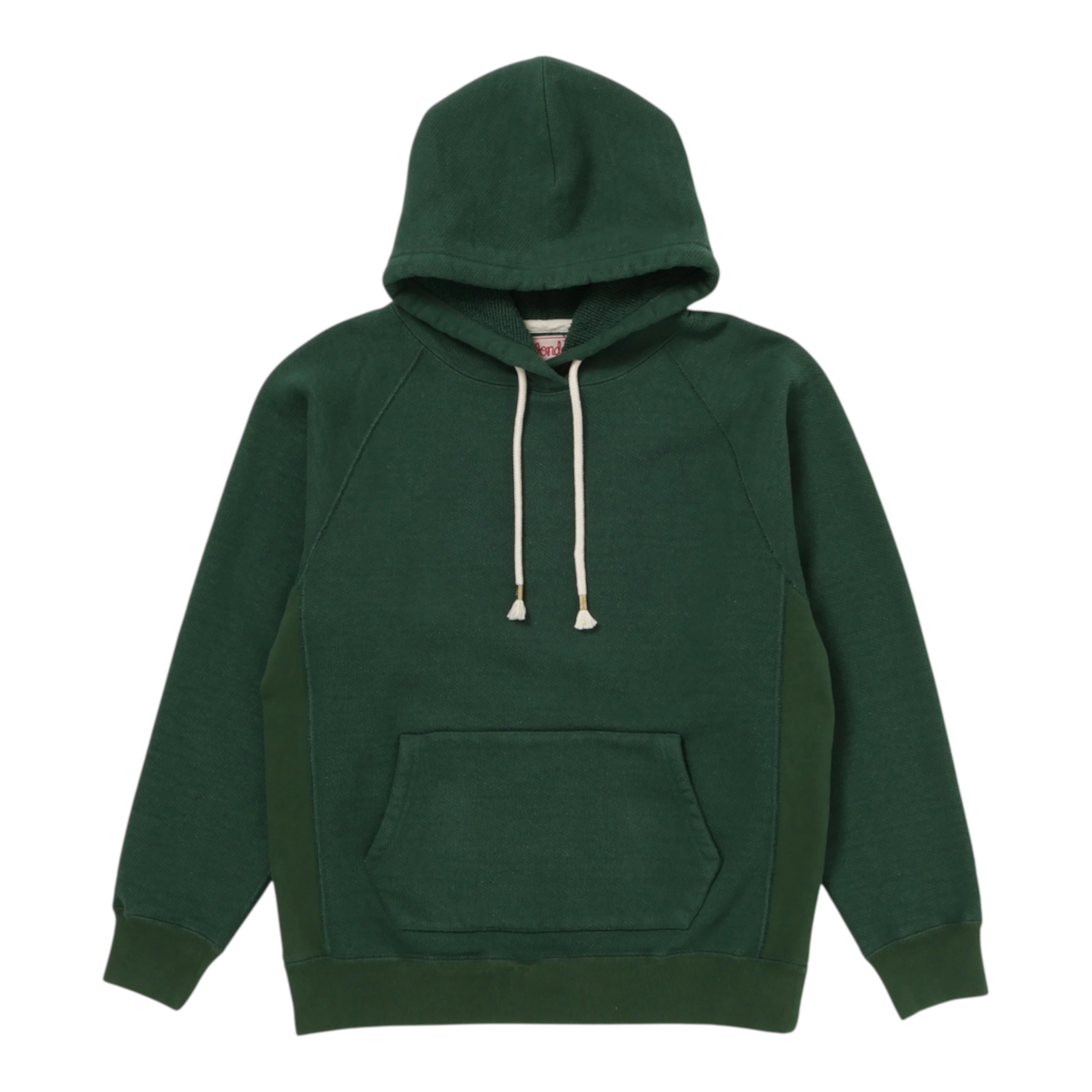 MILWORKS racing green double heavyweight French terry pullover hoodie with raglan sleeves and drawstring hood.