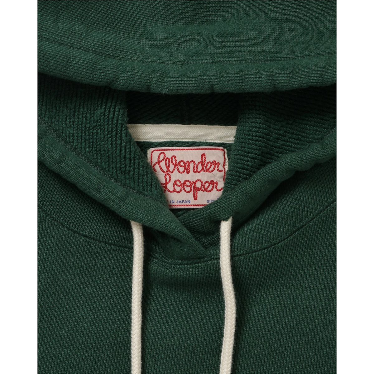 MILWORKS Wonder Looper racing green double heavyweight French terry pullover hoodie with drawstring hood and label