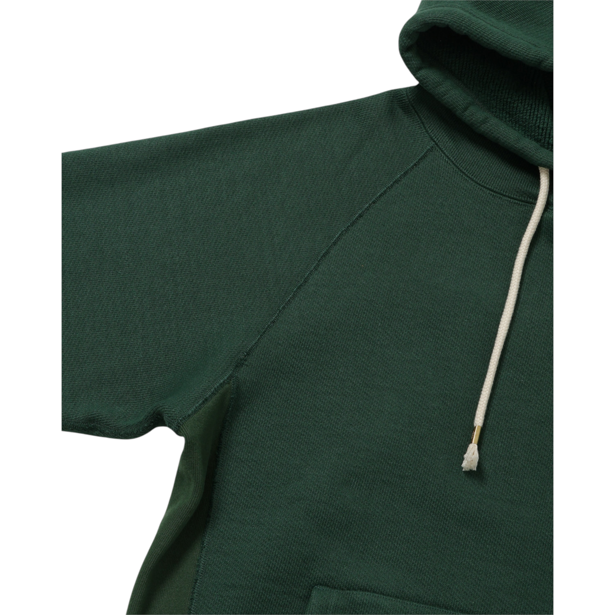 MILWORKS racing green double heavyweight French terry pullover hoodie with raglan sleeves and drawstring hood