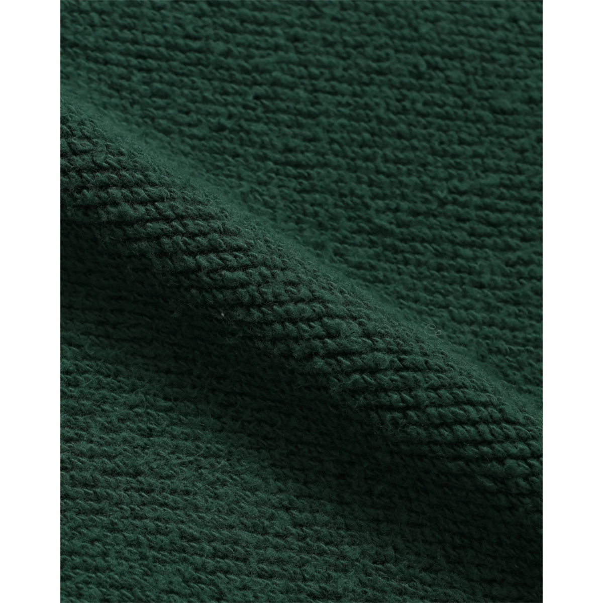 MILWORKS racing green double heavyweight French terry cotton fabric with a thick, textured loopback knit surface.