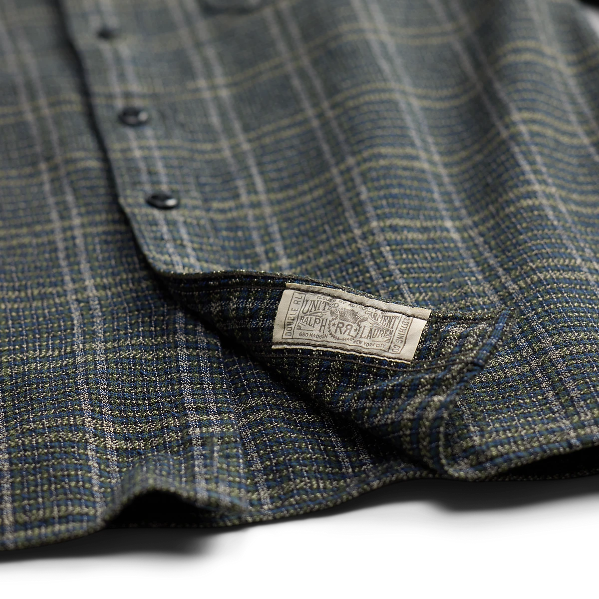 RRL Plaid Woven Workshirt Blue Green - MILWORKS