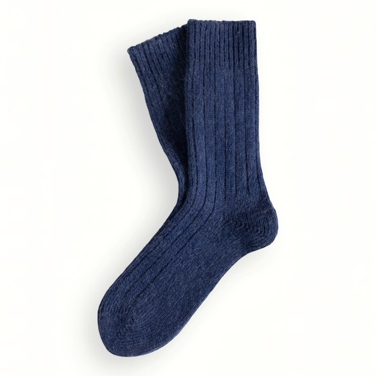 MILWORKS dark blue ribbed wool and cashmere blend socks with a seamless finish for comfort.