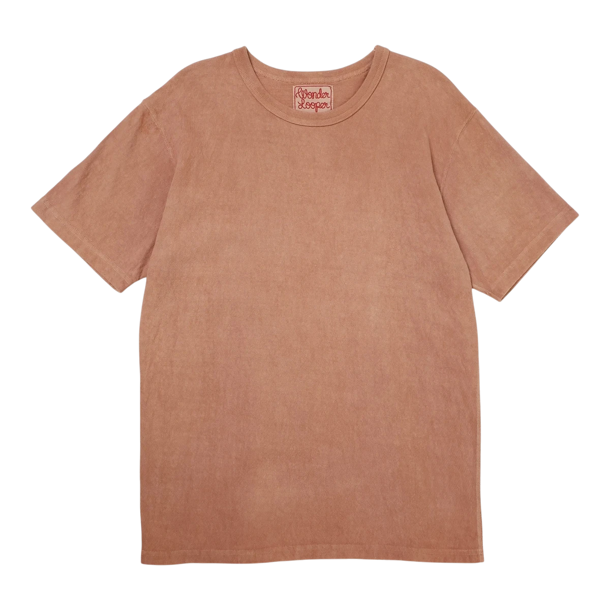 Wonder looper Amami hand-dyed rosy slub cotton crewneck T-shirt with a textured finish, made in Japan.