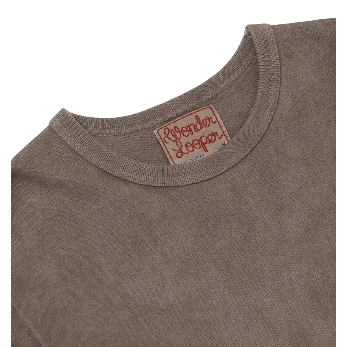 Wonder looper Amami hand-dyed recycled cotton slub t-shirt with ribbed crewneck collar and Wonder Looper label