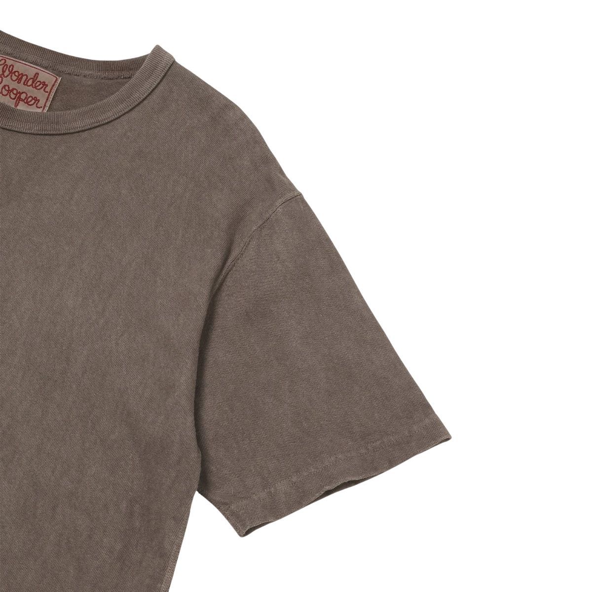 Wonder looper Amami hand-dyed recycled cotton slub t-shirt in a dark earthy mud-dyed tone with a ribbed crewneck collar.