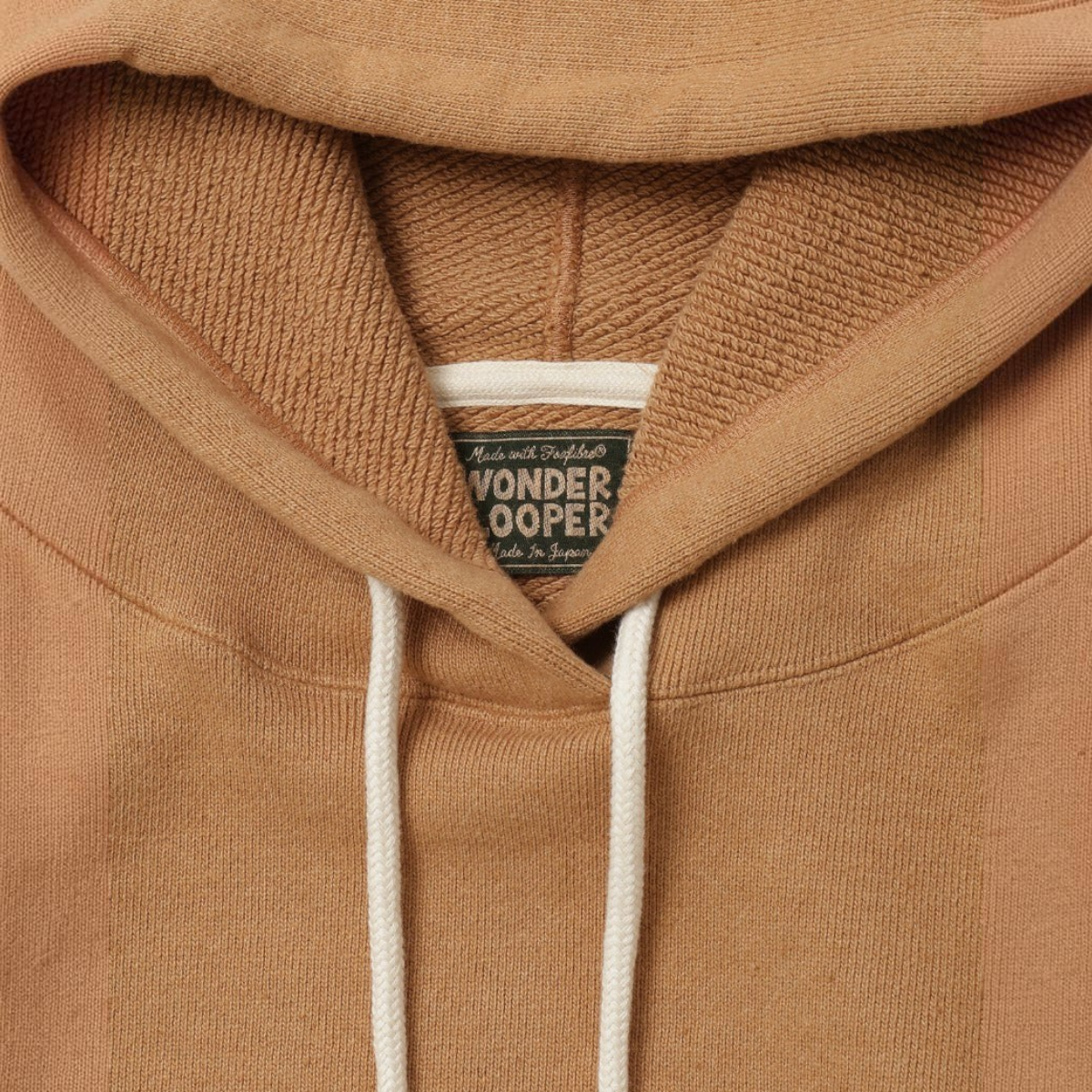 MILWORKS pullover hoodie in coyote brown Foxfibre French terry cotton with drawstring hood and interior brand label