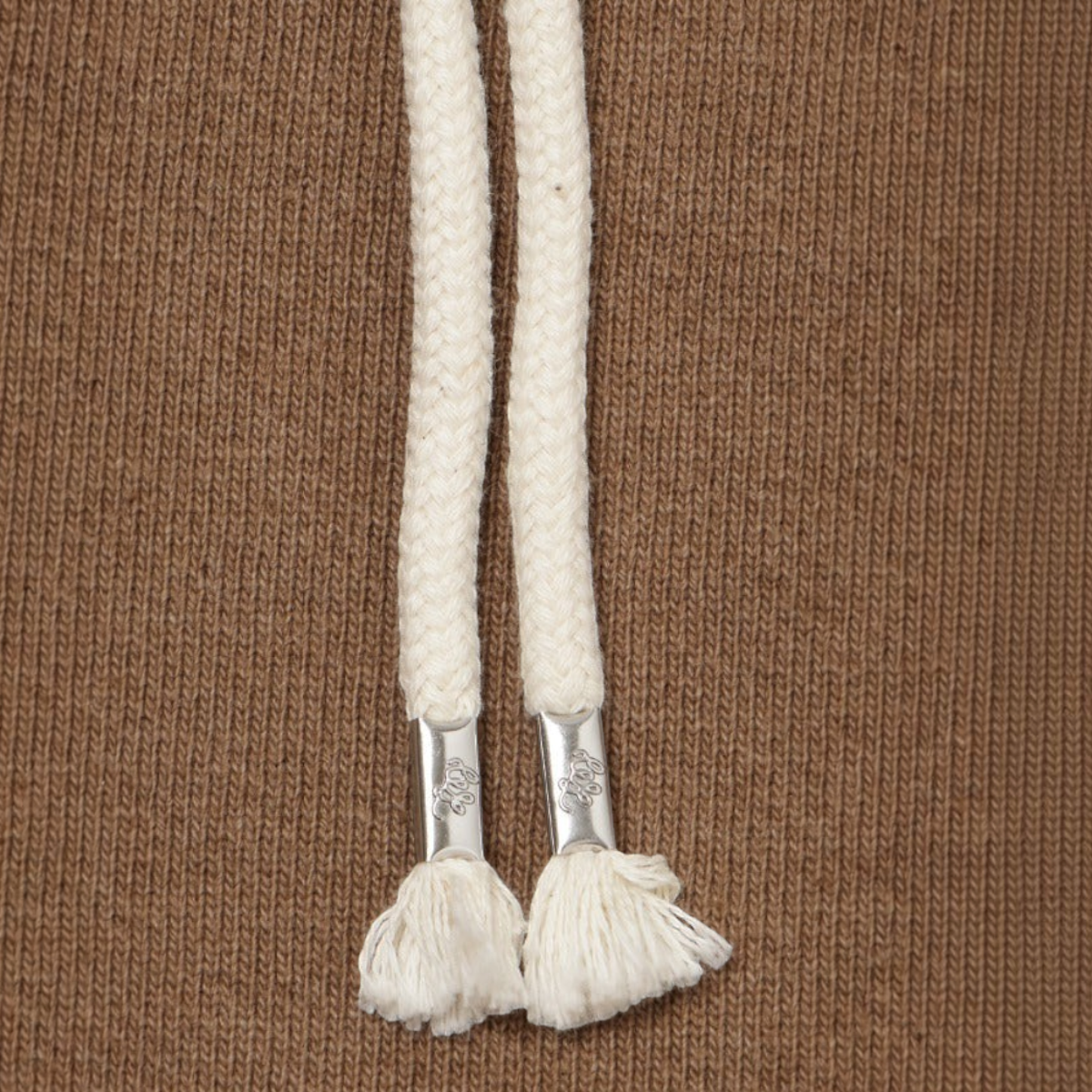 MILWORKS sweatpants in coyote 80 Foxfibre French terry with cream drawstring and metal aglets