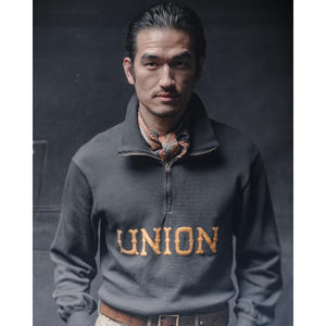 Appliquéd Jersey Quarter-Zip Pullover Faded Black