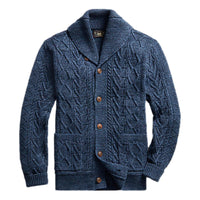 Aran-Knit Cotton Cardigan Navy Heather - Sweater