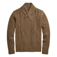 Aran-Knit Shawl-Collar Sweater Brown Heather - Sweater