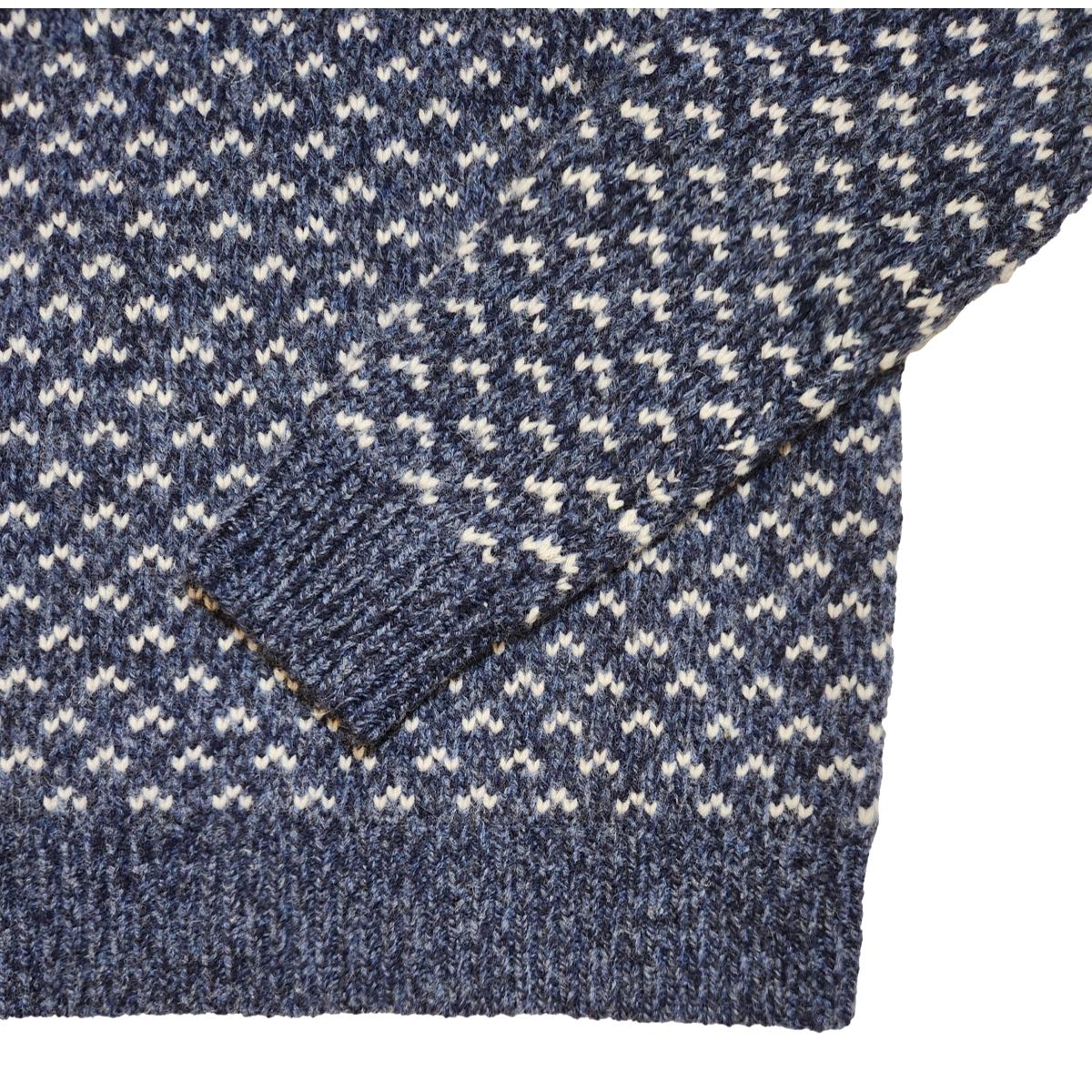 Birdseye Chunky Lambswool Crew Blue Cream - sweater