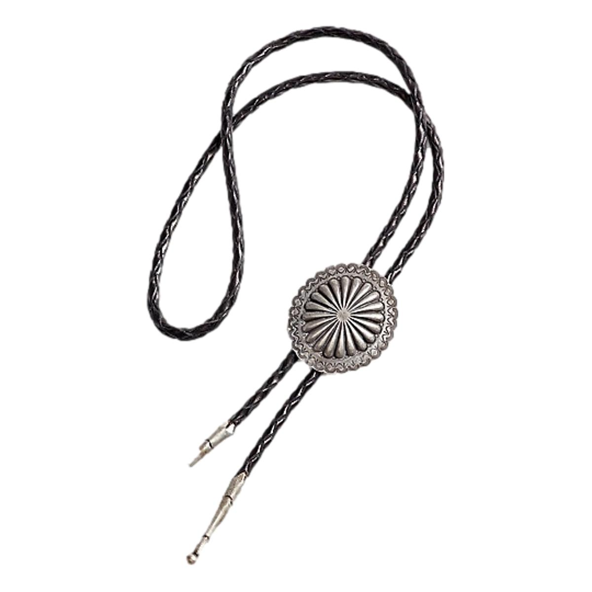 Braided Leather Bolo Tie Black Vintage Silver - Bolo Tie