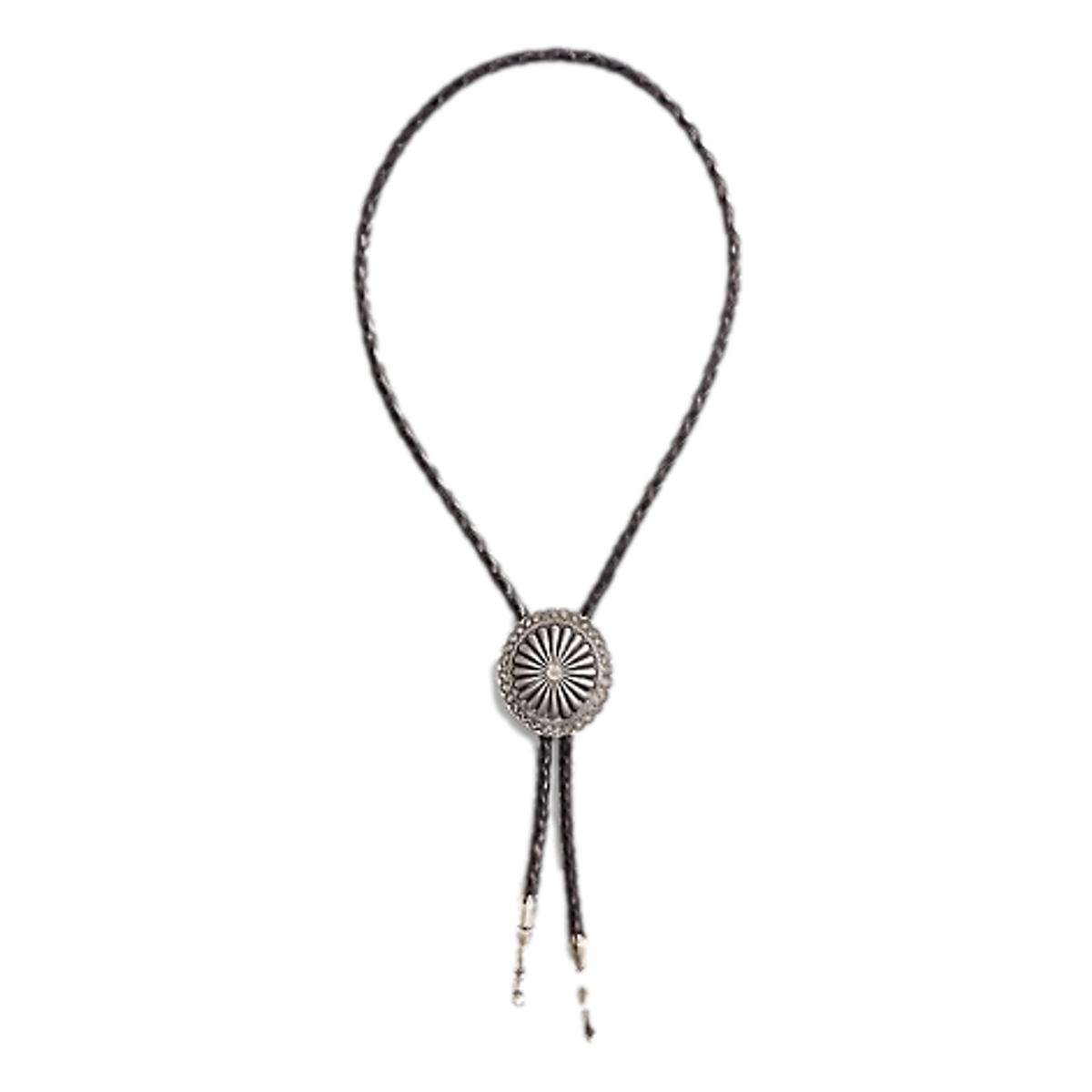 Braided Leather Bolo Tie Black Vintage Silver - Bolo Tie