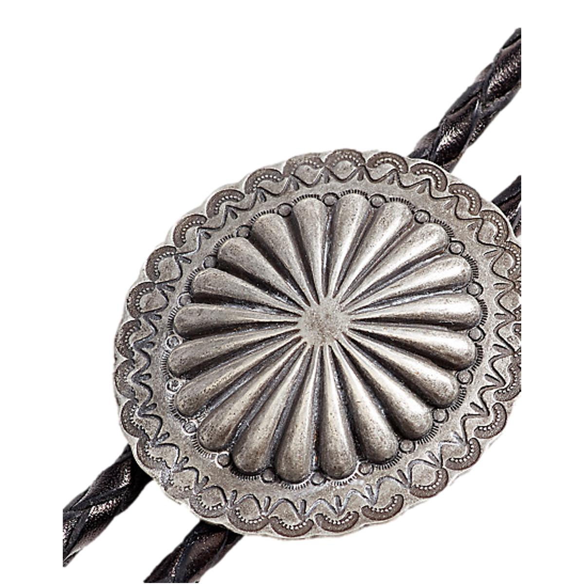 Braided Leather Bolo Tie Black Vintage Silver - Bolo Tie