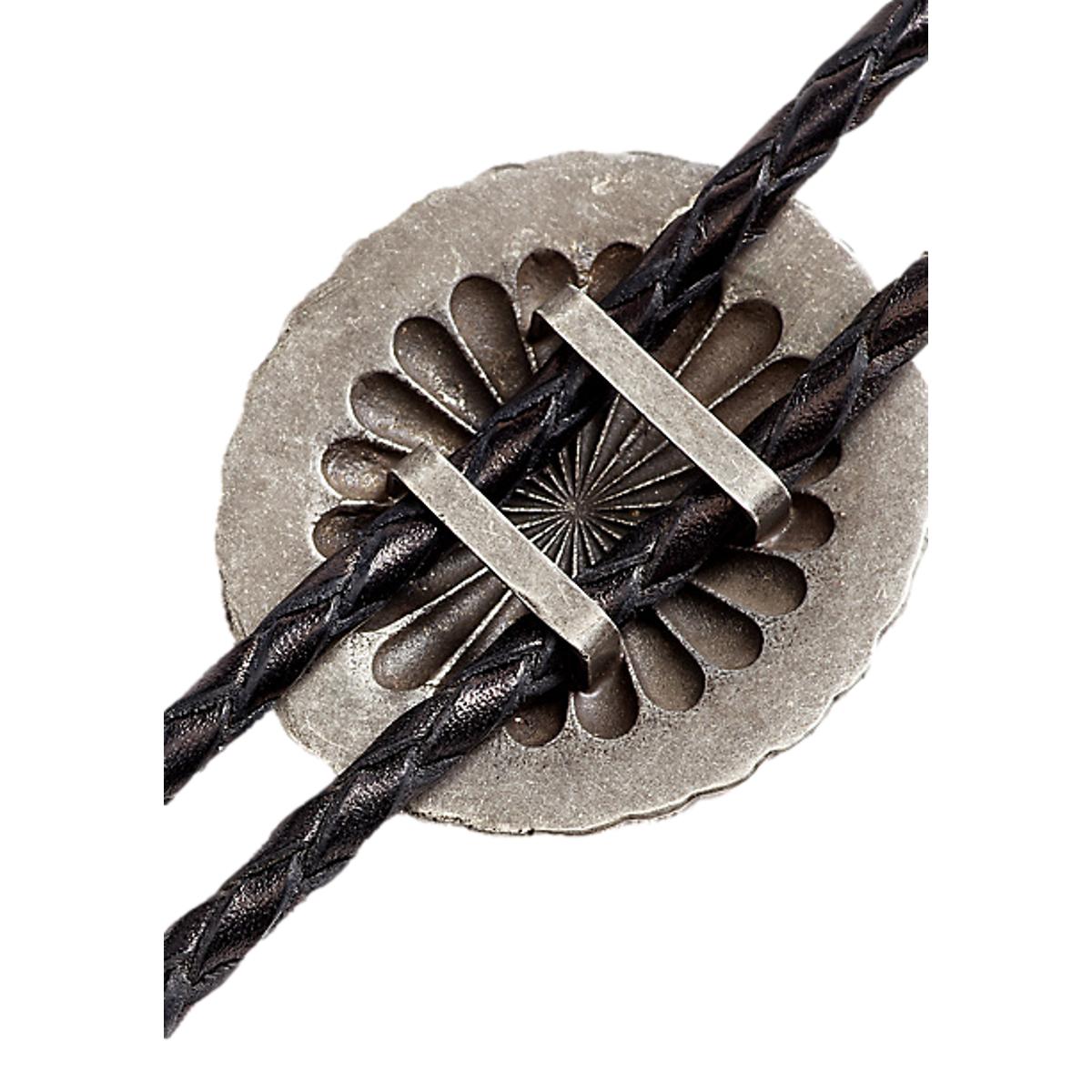 Braided Leather Bolo Tie Black Vintage Silver - Bolo Tie