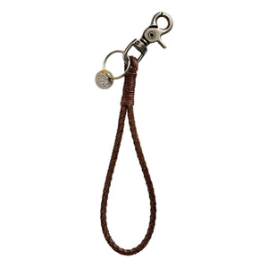 Braided Leather Key Fob Brown Silver - Wallet