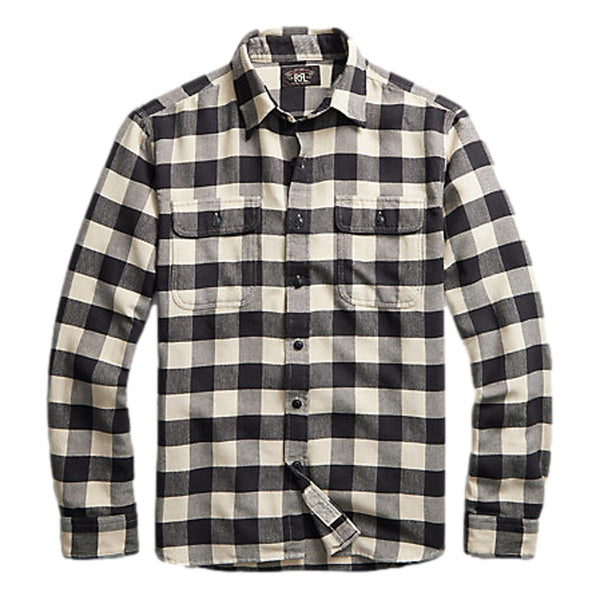 Buffalo Check Twill Workshirt Black Cream - MILWORKS