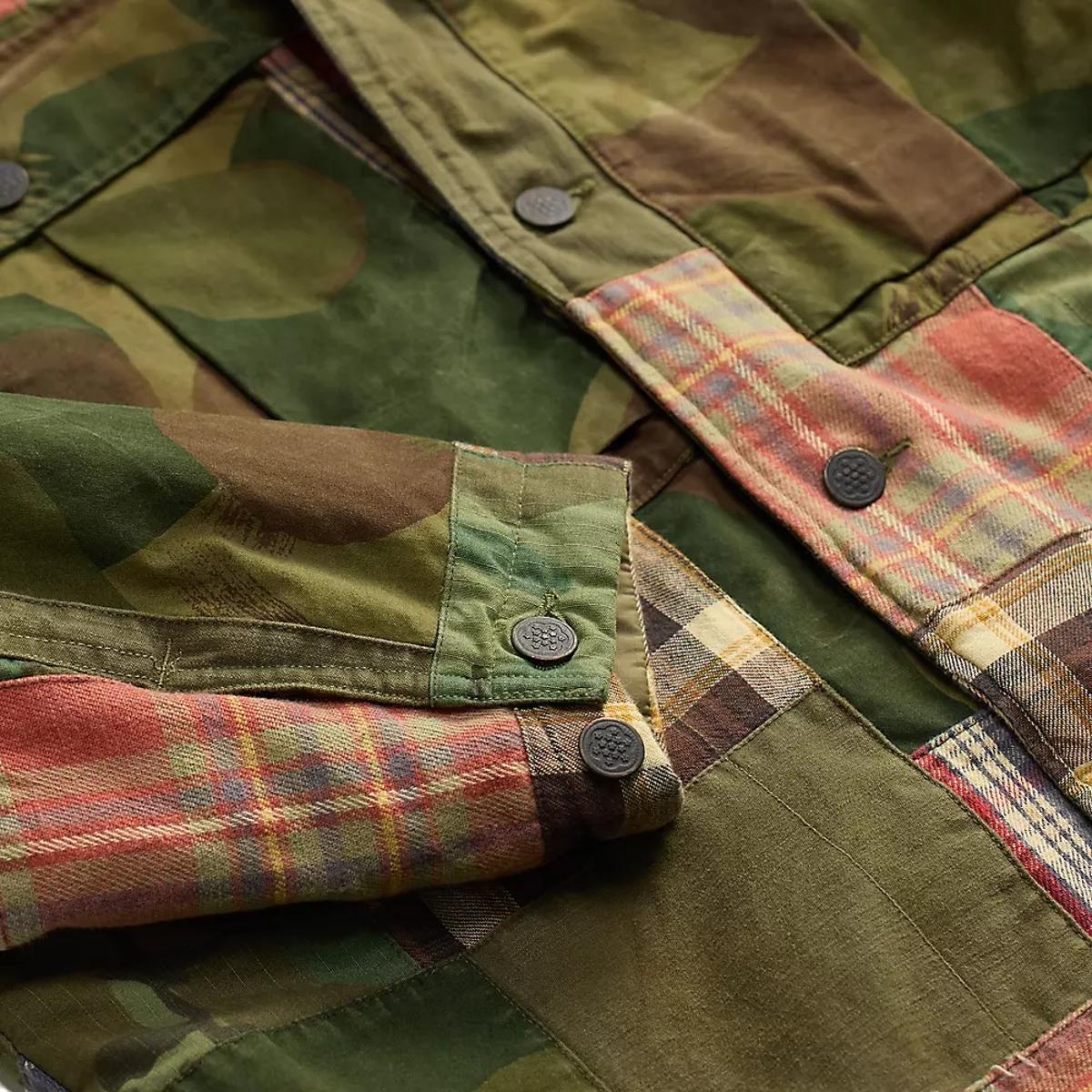Camo Plaid Patchwork Jacket - outerwear