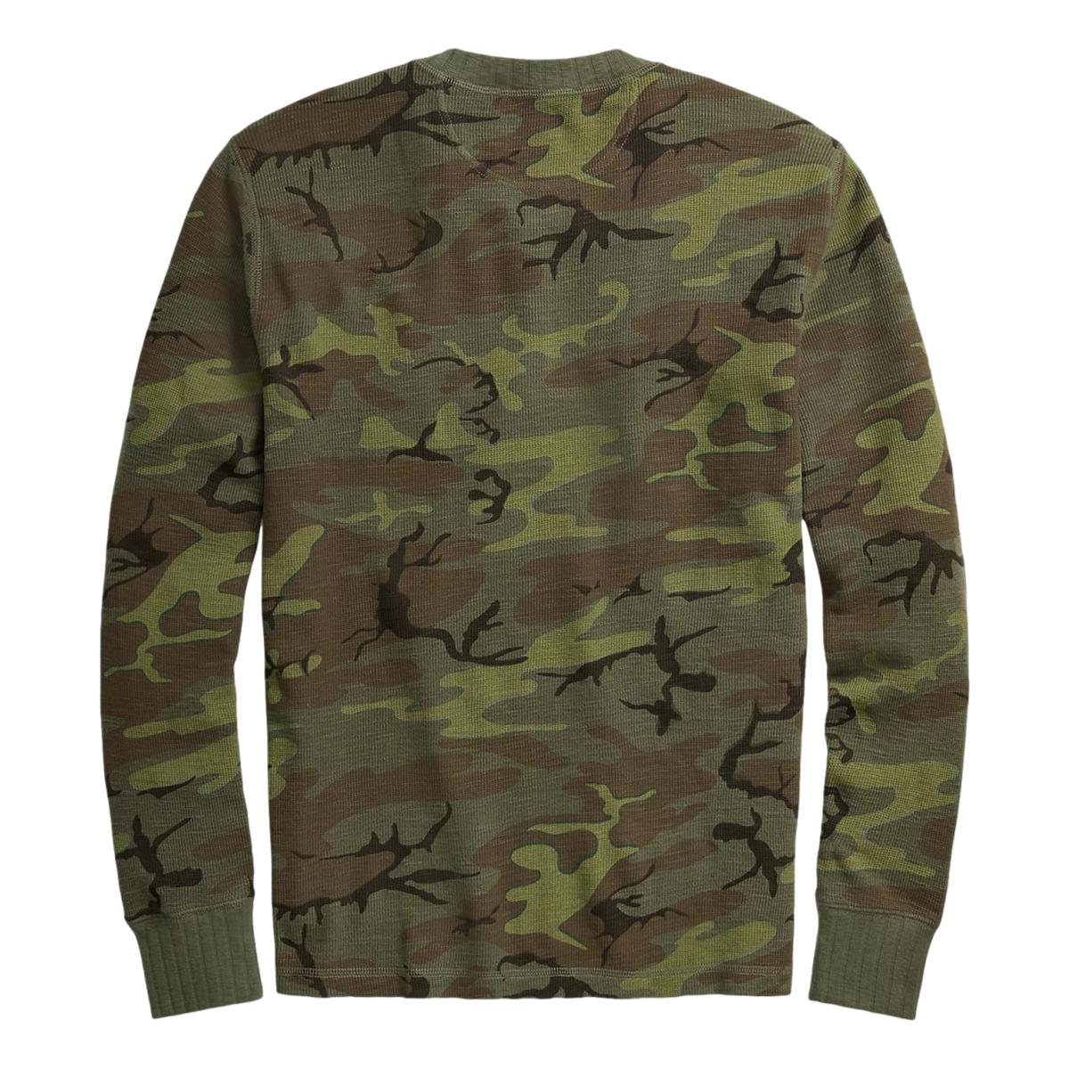 Camo Waffle-Knit Henley Shirt - Henley