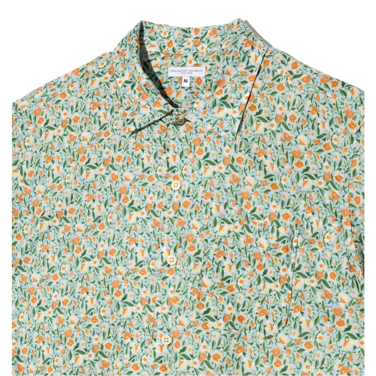 Camp Shirt Blue Small Floral Cotton Lawn - Shirts