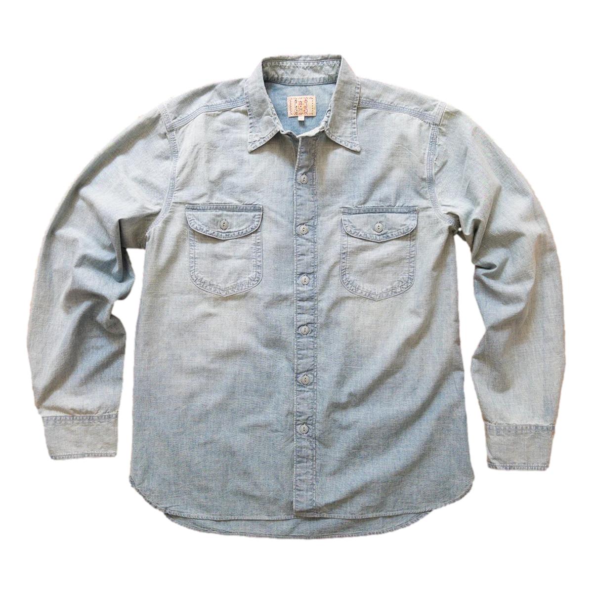 Chambray Workshirt Distressed Sunfaded Indigo - Shirt