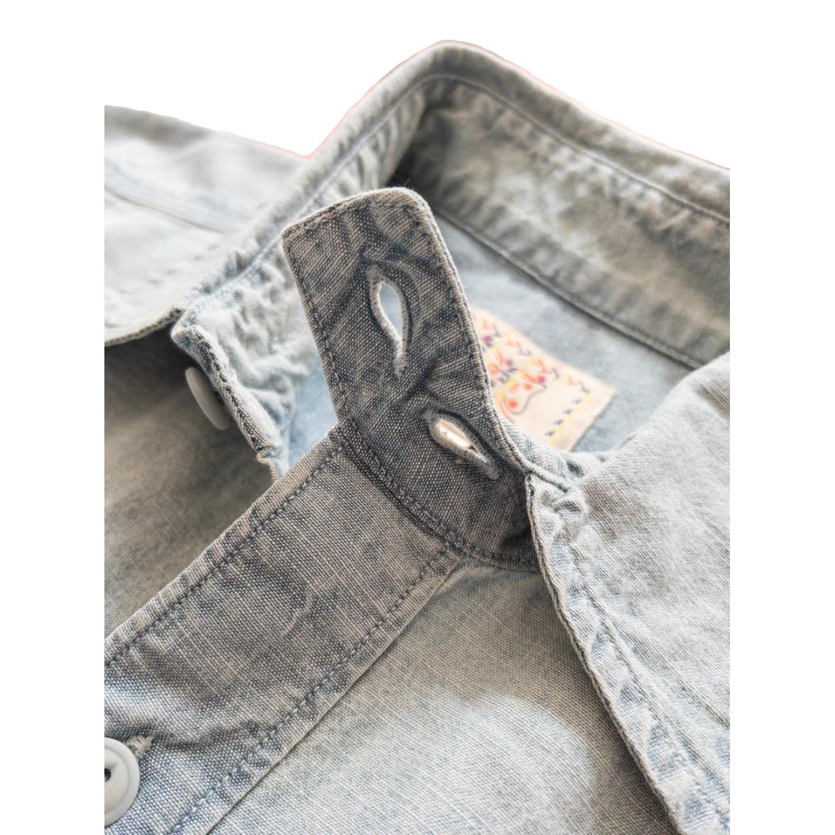 Chambray Workshirt Distressed Sunfaded Indigo - Shirt